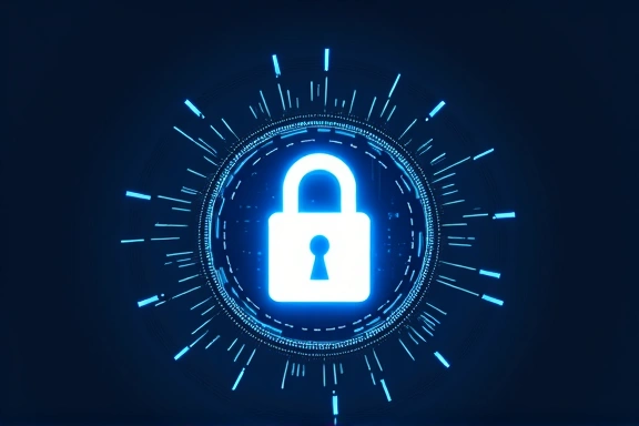 Cybersecurity lock icon with data streams