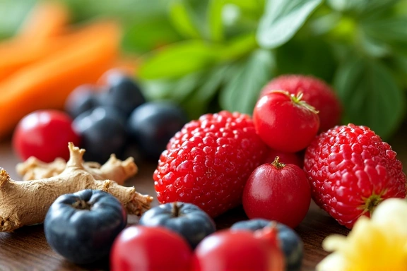 Składniki roślinne używane w produktach Vitaenergiaguide, takie jak zioła i owoce.